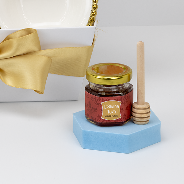 Rosh Hashana Small Honey Jar with Wooden Dipper