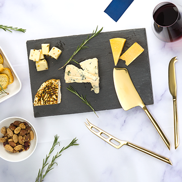 BEGIFTED Cheeseboard & Gold Cheese Knives