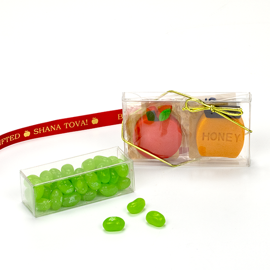Rosh Hashana Favor Box. With Apple & Honey Shape Marzipan and Apple Flavored Candy.